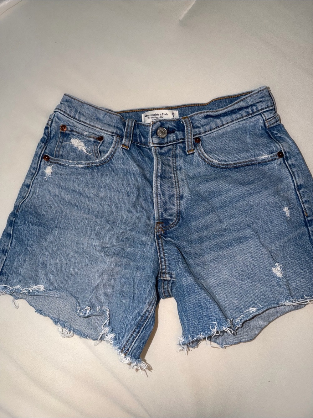 Abercrombie & Fitch 90’s Baggy Short low rise Light Blue Distressed Denim Shorts